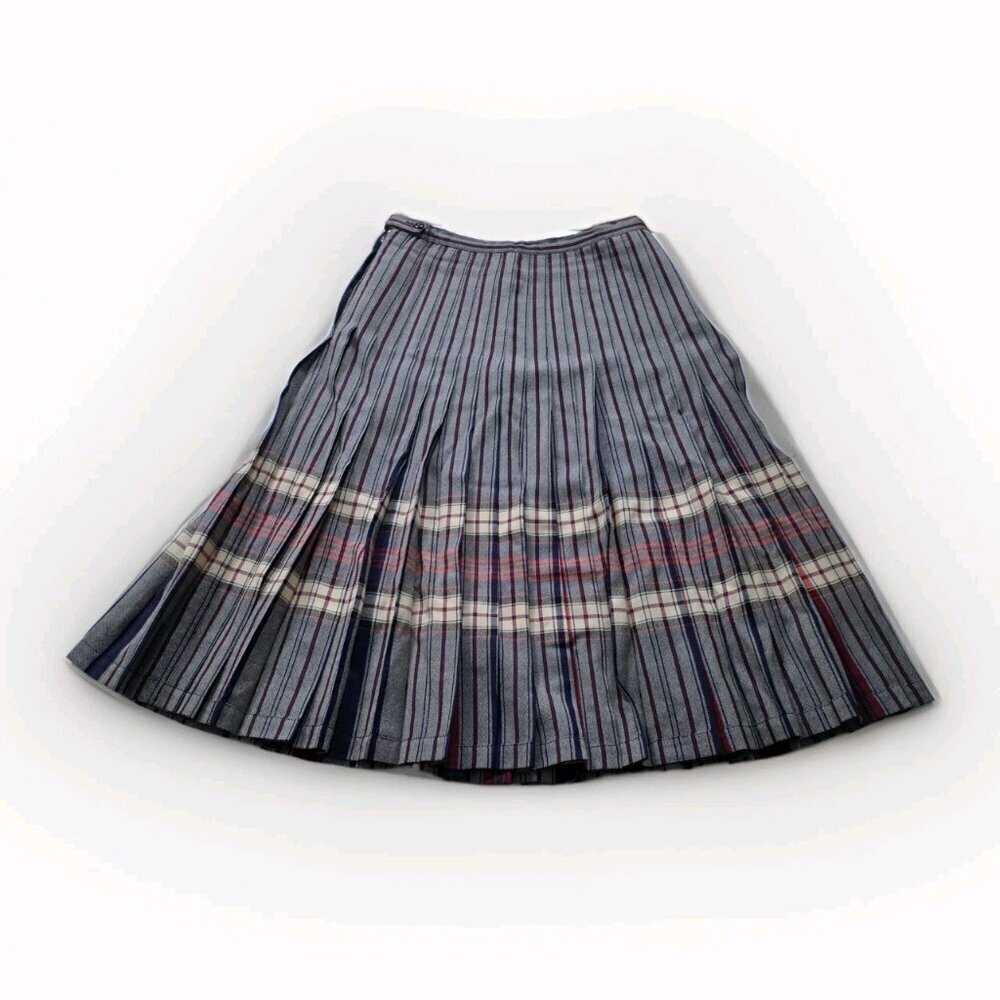 Highland Queen Plaid Reversible Pleated Skirt Womens 12 Blue Red White VTG FLAWS - Picture 16 of 16